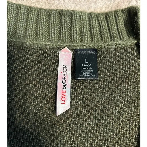 Camo Open Cardigan Size Large Sweater Green Fall Warm Trendy Camouflage - Picture 3 of 6